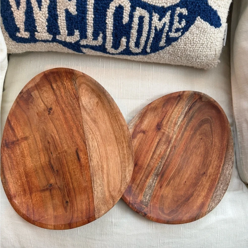 Two Acadia wood platter plates serving chargers or decor EUC